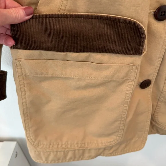 LL Bean Adirondack Chore Barn Coat Jacket Women’s Beige Corduroy Collar Cuff  L - Picture 10 of 15